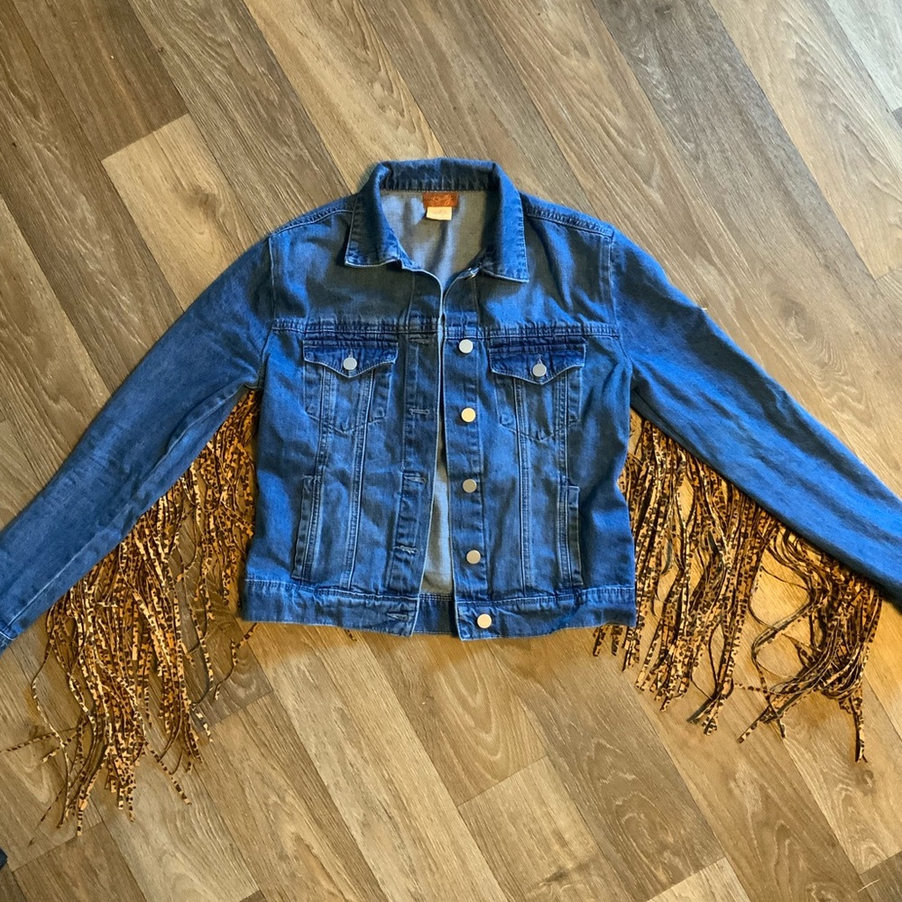 Scully Cheetah Fringe Jean Jacket